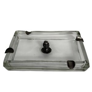 Vintage‎ Glass Ashtray w Metal Cigarette Rests & Acorn Finial Mid Century